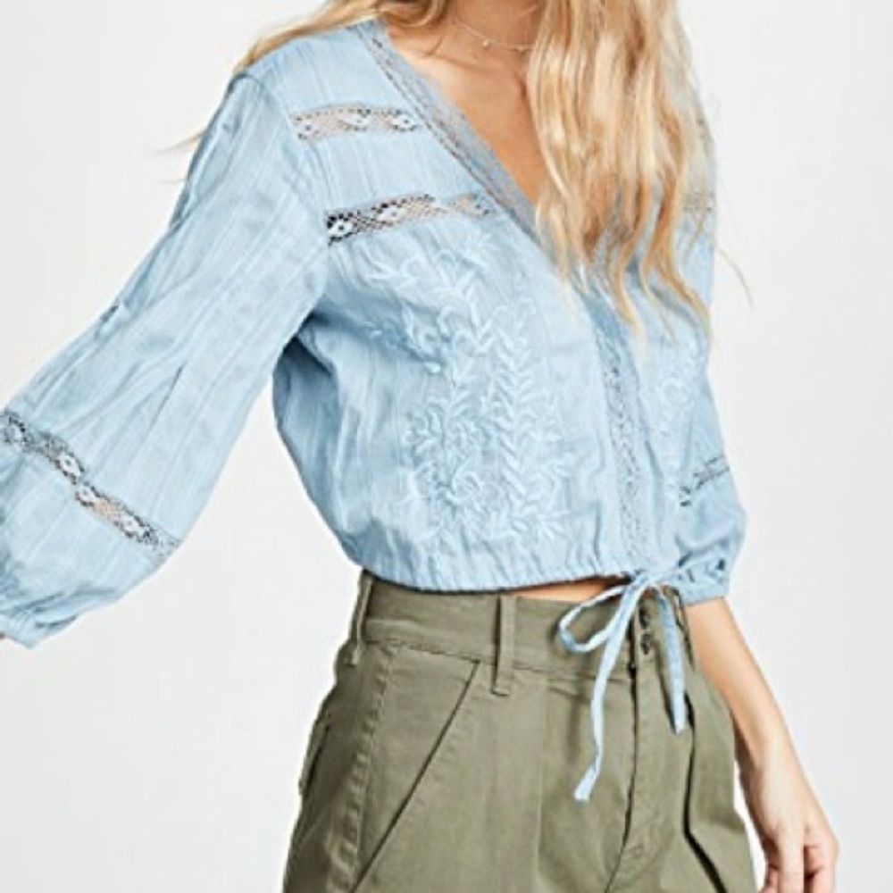 Free People Size M Sky Blue Lace Blouse